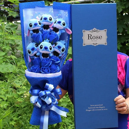 Stitch Action Figure Flower Model Kid Toy PVC Rose Flower Cartoon Bouquets Gift 1 -No box