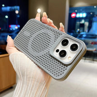 Magnetic For Magsafe Cooling Breathable Shell Case For iPhone 16 15 14 13 12 Pro Max Plus Shockproof Heat Dissipation Cover Case Grey