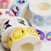 500Pcs/roll New Kawaii Sanrio Sticker Cute Cinnamoroll Kuromi Hello Kitty Cartoon Kids Reward Stickers Gift Decor Decals Toys