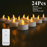 12/24pc Flameless LED Candle with/without Remote control Lighting Flickering Flame Tea Light for Halloween Christmas Home Decor 24 Pcs