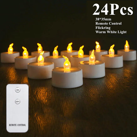 12/24pc Flameless LED Candle with/without Remote control Lighting Flickering Flame Tea Light for Halloween Christmas Home Decor 24 Pcs