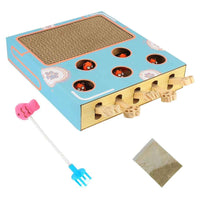 Cat Game Box Maze Interactive Educational Cat Hit Gophers Funny Cat Stick 3 in 1 Cat Toy Chase Hunt Mouse With Scratcher Blue