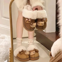 Winter Sanrio Hello Kitty Plush Slippers Cute Cartoon Fuzzy Warm Comfy Women Home Shoe Kawaii Y2K Outdoor Antiskid Flat Slippers Lusy Store