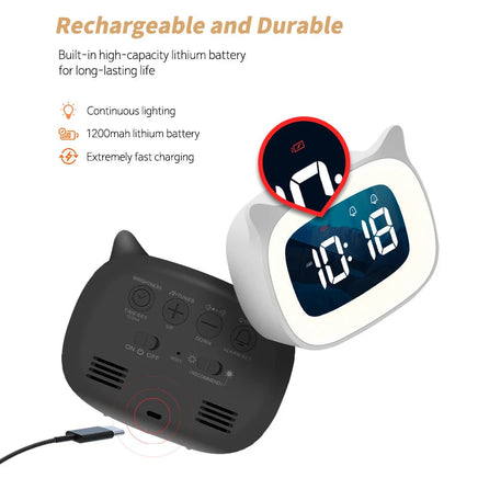 Cat Shape Alarm Clock LED Voice Control Desktop Clock Night Light USB Dual Music Digital Alarm Clock Home Table Decoration