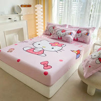 Hello Kitty Fitted Sheet Bed Cover Nonslip Mattress Cover Soft Bedding Brushed Protector