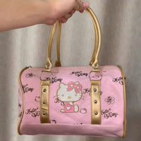 New Hello Kitty Handbag Zipper PU Printed Women's Shoulder Bag Retro Embroidered Pink Autumn Large Capacity Crossbody Bag 1