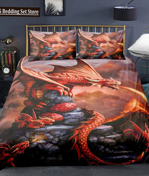 Dragon And Phoenix Duvet Cover Set Full Queen Size, Fantasy World Monster Gothic Bedding Sets Bohemian Mandala Comforter Cover Lusy Store
