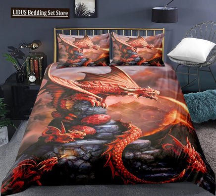Dragon And Phoenix Duvet Cover Set Full Queen Size, Fantasy World Monster Gothic Bedding Sets Bohemian Mandala Comforter Cover Lusy Store