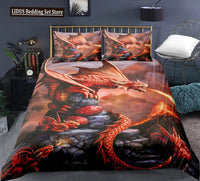 Dragon And Phoenix Duvet Cover Set Full Queen Size, Fantasy World Monster Gothic Bedding Sets Bohemian Mandala Comforter Cover