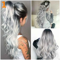 Long Black to Gray Cosplay Wigs Halloween Costumes Women White Long Wavy Womans Color Synthetic Hairs Natural Party Wigs