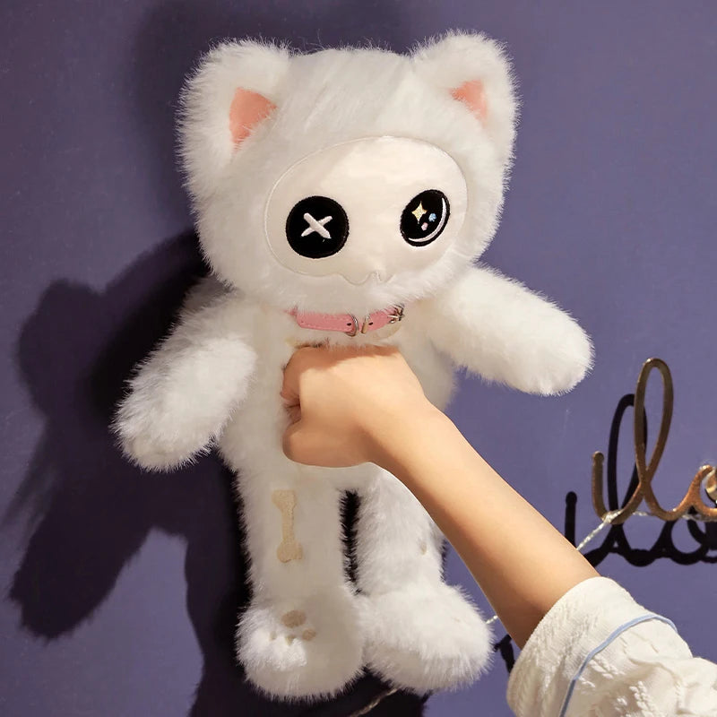 Lusy Store LLC Black White Kitten Scary Darkness Skeleton Cartoon Animal Doll Plush Toy Stuffed Halloween's Days Decor Present Plush
