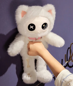Lusy Store LLC Black White Kitten Scary Darkness Skeleton Cartoon Animal Doll Plush Toy Stuffed Halloween's Days Decor Present Plush
