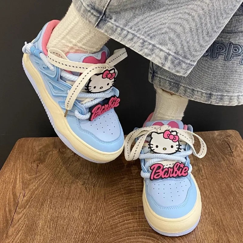 Sanrio Original Japanese Hello Kitty Bread Shoes for Women Spring/Summer New Blue Cute Versatile Kitty Platform Skateboard Shoes Lusy Store