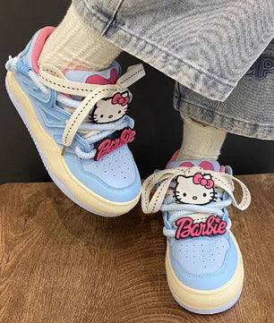 Sanrio Original Japanese Hello Kitty Bread Shoes for Women Spring/Summer New Blue Cute Versatile Kitty Platform Skateboard Shoes Lusy Store