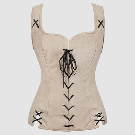 Steampunk Gothic Corsets Vest Tops Women Bustier Renaissance Blouse With Burlesque Pirate Backless Corset Halloween Costumes Beige