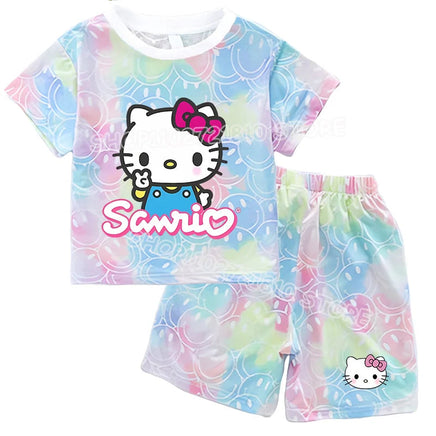 Hello Kitty Sets Summer Breathable Soft Children Clothes Baby Girls Cute Cartoon Short Sleeve Thin Two Piece Suit Gift