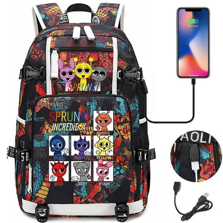 New Sprunki Print USB Boys Girls Kids Book Bags Large Capacity Teenagers Schoolbags Women Men Laptop Travel Backpack Picture Color 13 18 Inch