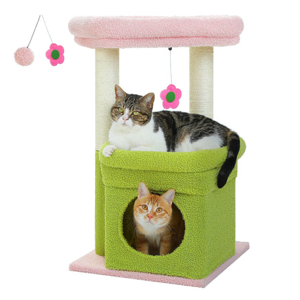 Cat Tree Tower with Cozy Condo & Top Perch Green as picture