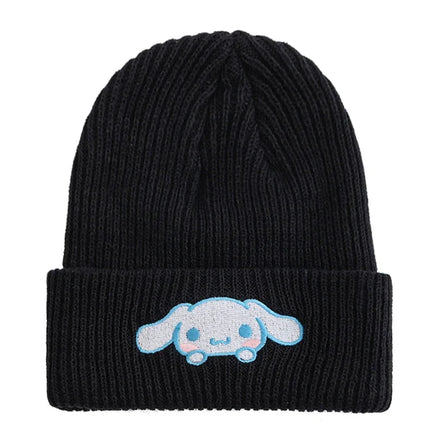 Hello Kitty Beanie Hat Women Cute Cartoon Cinnamoroll Melody Kuromi Winter Knitted Cap Cinnamoroll Black 54cm-58cm