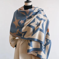 Lusy Store 2024 Luxury Star Two-Sided Scarf For Women Warmer Winter Cashmere Pashmina Scarves Shawls Female Thick Blanket Wraps Foulard 