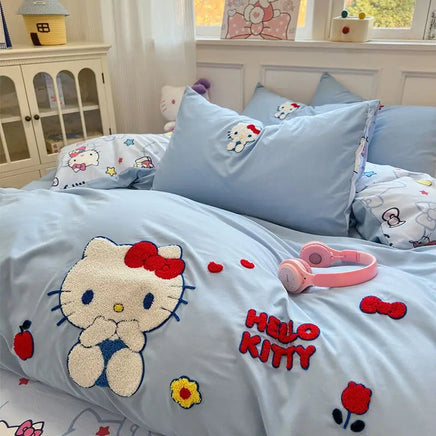 Sanrio Hello Kitty cartoon cute anime character cotton bed sheet duvet cover four-piece kawaii student dormitory three-piece set