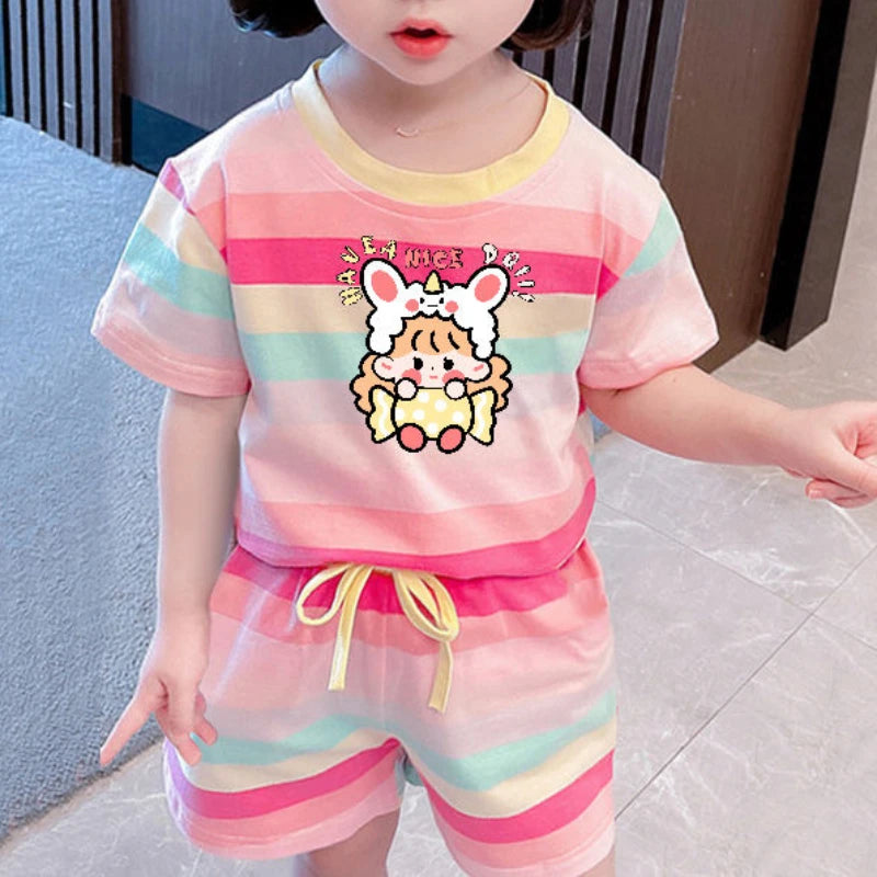Lusy Store LLC Hello Kitty Clothing Sets for Kids Baby Girls Outfits Short Sleeve T Shirt T shirt
