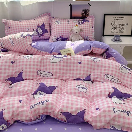 Hello Kitty Bedding Set Kawaii Cartoon Bed Linen Sheet Duvet Cover With Pillowcase Girls Bed Cover Set J