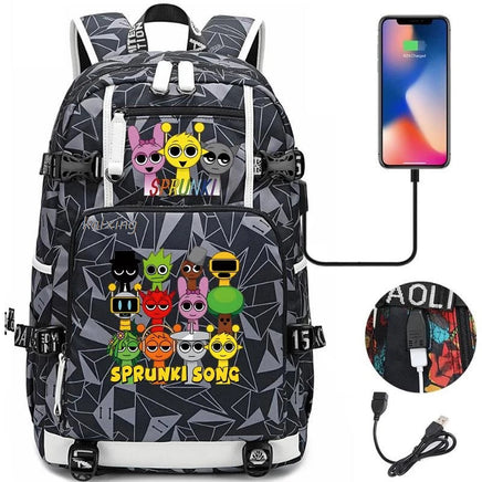 New Sprunki Print USB Boys Girls Kids Book Bags Large Capacity Teenagers Schoolbags Women Men Laptop Travel Backpack Picture Color 6 18 Inch