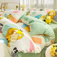 100% Cotton Duvet Set Pokemon Psyduck Eevee 4pcs Set Kids Pure Cotton 3pcs Pack of Bed sheets Pillow cases duvet covers Lusy Store