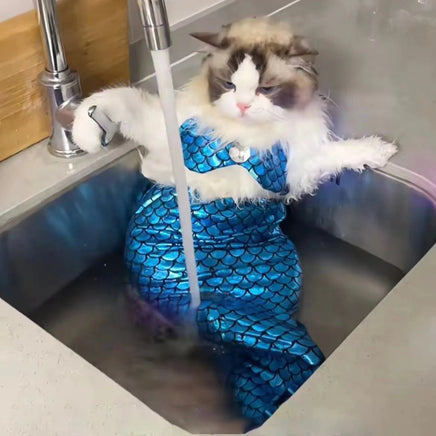 Mermaid Cat Halloween Costumes Sparkly Cosplay Dog Clothes Outfit for Small Kitten Birthday Party Dressing Up Pet Costumes Cos