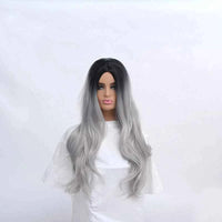 Long Black to Gray Cosplay Wigs Halloween Costumes Women White Long Wavy Womans Color Synthetic Hairs Natural Party Wigs