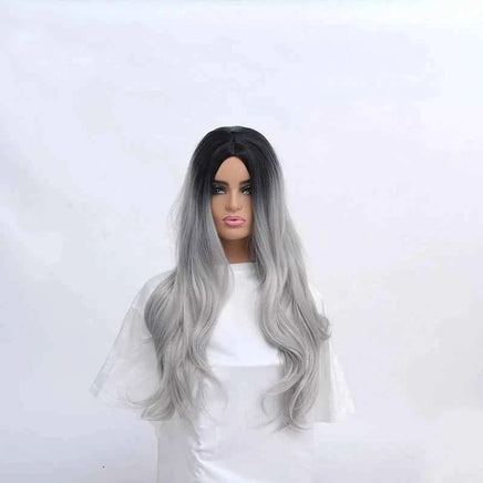 Long Black to Gray Cosplay Wigs Halloween Costumes Women White Long Wavy Womans Color Synthetic Hairs Natural Party Wigs