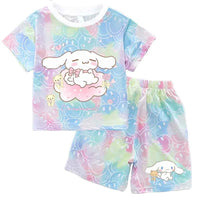 Sanrio Child Short Sleeve T-Shirt Set Cartoon Cinnamoroll Print Clothing Boy Girl Summer Casual Two Piece Suit Kid Birthday Gift DEG 157 Y-DEG 156 K