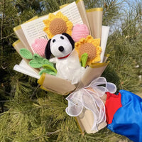Snoopys Doll With Artificial Flowers Stuffed Toy Anime Figures Creative Handmade Bouquet Valentine Graduation Gifts B 11.8"