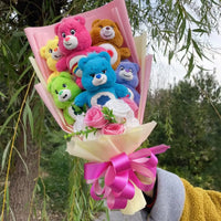 Lusy Store LLC Care Bear Plush Doll Handmade Flower Bouquets Stuffed Animals Valentine Birthday Gifts Bouquet