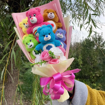 Lusy Store LLC Care Bear Plush Doll Handmade Flower Bouquets Stuffed Animals Valentine Birthday Gifts Bouquet
