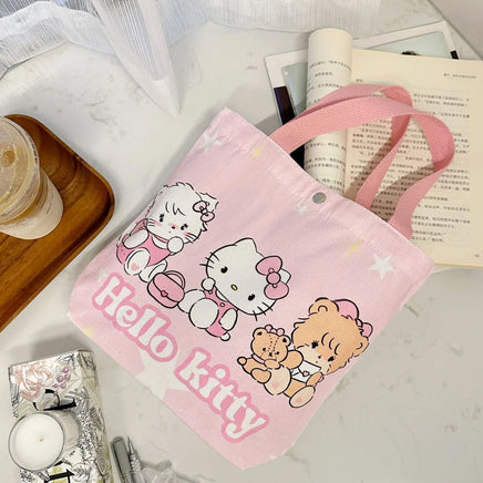 Hello Kitty Cartoon Shoulder Bag (26x24cm) - Light Canvas Shopping Tote 1