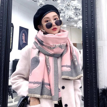 Throw Blanket Luxury Winter Cashmere Scarf Women Design Warm Blanket Horse Scarves Female Shawl Wraps Poncho Feminino Inverno Lusy Store