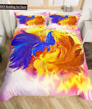 Dragon And Phoenix Duvet Cover Set Full Queen Size, Fantasy World Monster Gothic Bedding Sets Bohemian Mandala Comforter Cover Lusy Store