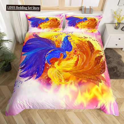 Dragon And Phoenix Duvet Cover Set Full Queen Size, Fantasy World Monster Gothic Bedding Sets Bohemian Mandala Comforter Cover Lusy Store
