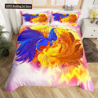 Dragon And Phoenix Duvet Cover Set Full Queen Size, Fantasy World Monster Gothic Bedding Sets Bohemian Mandala Comforter Cover