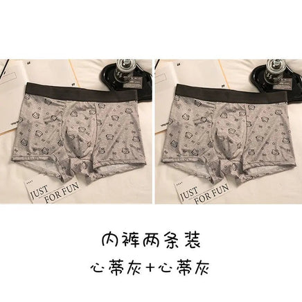 Men Hello Kitty Underwear Kawaii Student Cartoon Ice Silk No Trace Summer Printing Loose Four Corners Boxer Pants Briefs Gift 5