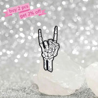 Halloween Skeletal Hand Enamel Pins Custom Rock and Roll Gesture Brooches Lapel Badges Punk Gothic Jewelry Gift for Kids Friends