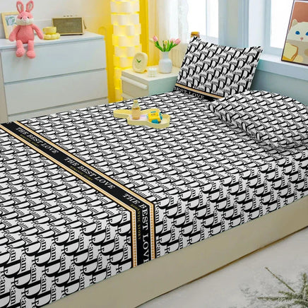 1 Simple Modern Letter Printed Matte Fitted Sheet, Bedroom Printed Bed Cover, Bedding (Excluding Pillowcases) Lusy Store
