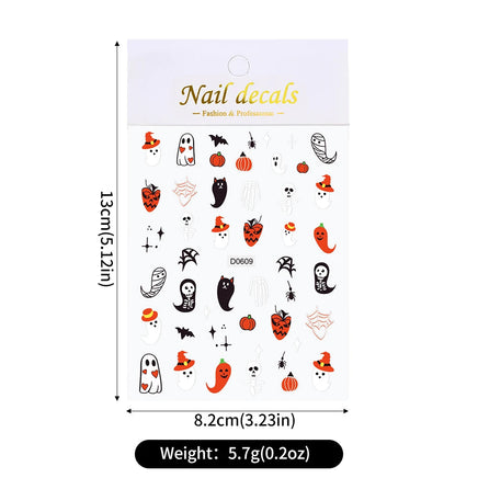 12Sheets Halloween Luminous Nail Art Stickers Cartoon Ghost /Pumpkin/Spider/Bat/Skull/Black-Cat Decals Manicure Adhesive Sliders