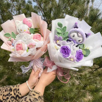 My Melody Kuromi Cinnamoroll Kt Cat Plush Doll Toy With Flowers Creative Handmade Bouquet Valentine Christmas Graduation Gifts