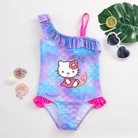Hello Kitty Girls Swimsuit Mermaid Fish Scale One-Piece Bathing Suits Children's Dresses Kids Wear Summer Swimwear Beach Suit 002