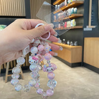 Sanrio Phone Case Short Hanging Chain Hello Kitty Cinnamoroll Kuromi Wrist Pendant Beaded Ccd Camera Chain Mobile Phone Chains