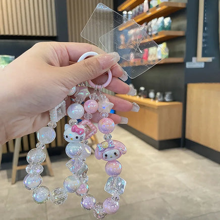 Sanrio Phone Case Short Hanging Chain Hello Kitty Cinnamoroll Kuromi Wrist Pendant Beaded Ccd Camera Chain Mobile Phone Chains
