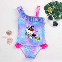 Hello Kitty Girls Swimsuit Mermaid Fish Scale One-Piece Bathing Suits Children's Dresses Kids Wear Summer Swimwear Beach Suit 027